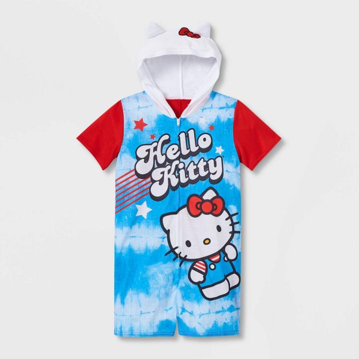 Girls' Hello Kitty Americana Pajama Romper - Red/blue