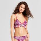 Social Angel Women's Palm Ruffle Bikini Top - Maroon/white
