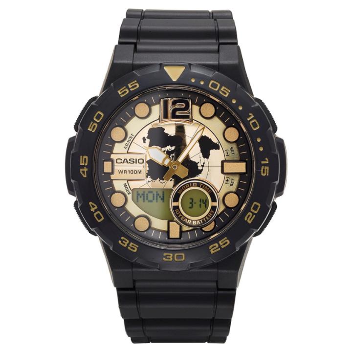 Casio Men's Ana-digi Dive Style Watch - Black/gold (aeq100bw-9avcf)