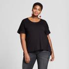 Women's Plus Size Mixed Media Short Sleeve T-shirt - Ava & Viv Black Floral Print X