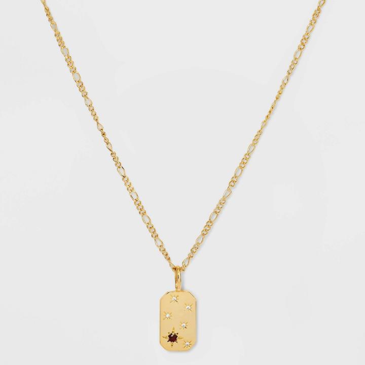Gold Over Silver Plated Garnet And Cubic Zirconia Tag Pendant Necklace - A New Day Gold