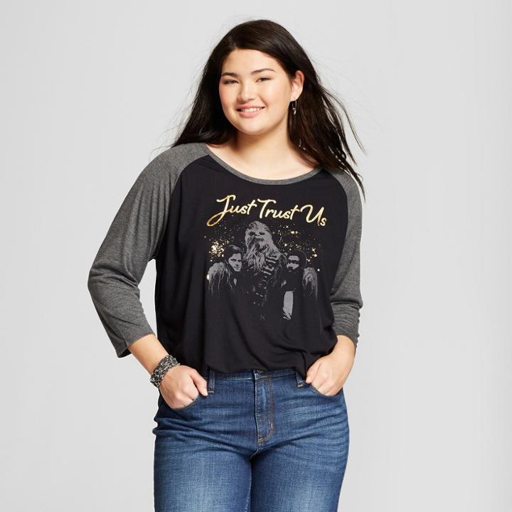 Women's Star Wars Plus Size Short Sleeve Just Trust Us Raglan Graphic T-shirt (juniors') Charcoal