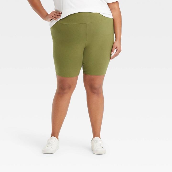 Women's Plus Size High-waisted Bike Shorts - Ava & Viv Green X