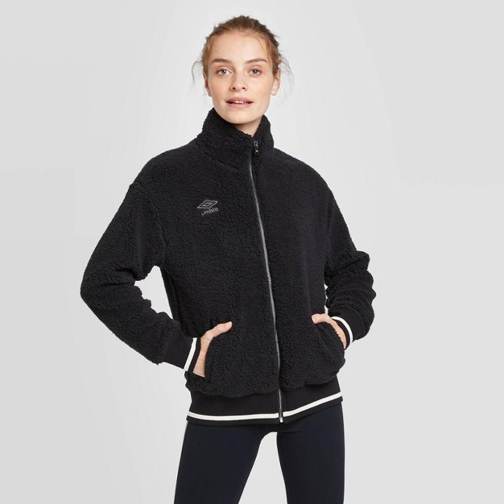 Umbro Women's Full Zip Sherpa Bomber Jacket - Black L, Women's,