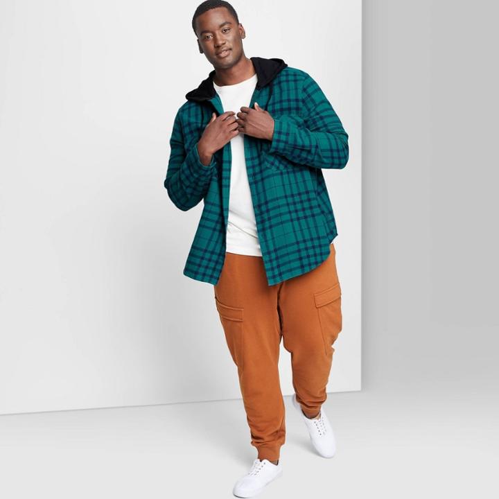 Adult Extended Size Checked Casual Fit Long Sleeve Button-down Shirt - Original Use Navy/check 2xl, Blue/check