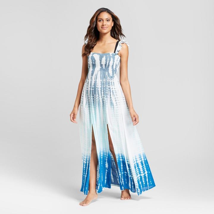 Mango Reef Women's Ruffle Tie Dye Maxi Cover Up Dress - Grey/blue Tie Die