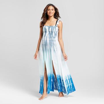 Mango Reef Women's Ruffle Tie Dye Maxi Cover Up Dress - Grey/blue Tie Die