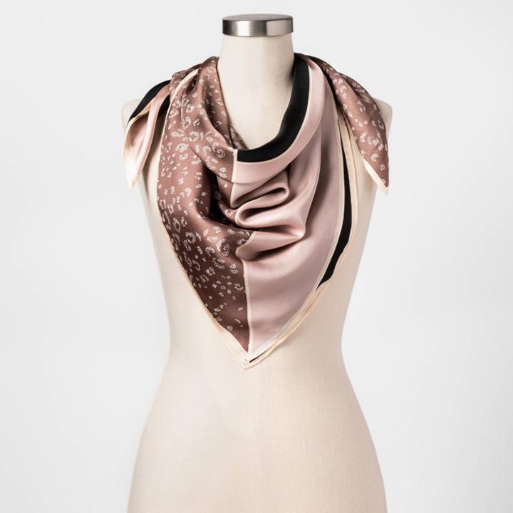 Women's Animal Print Silk Square Scarf - A New Day Tan