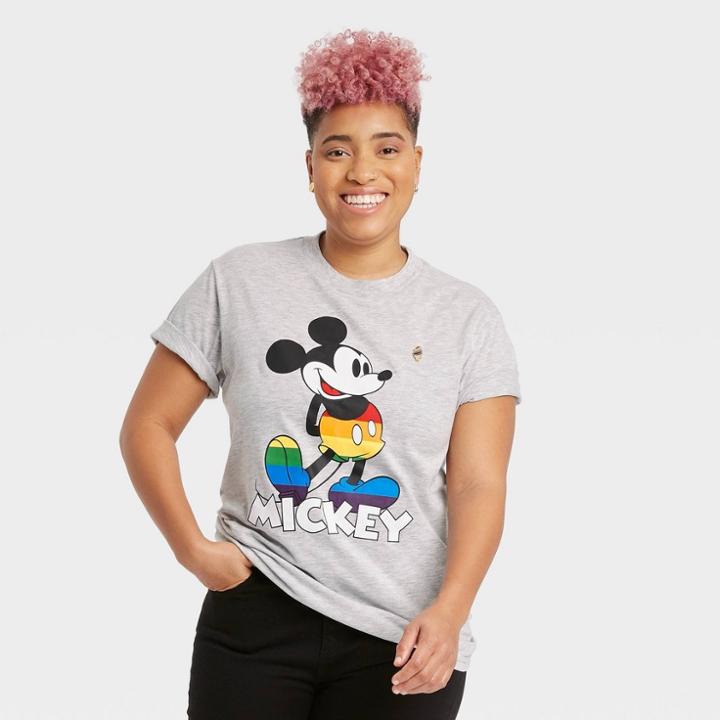Pride Gender Inclusive Adult Mickey Mouse Short Sleeve Graphic T-shirt - Gray