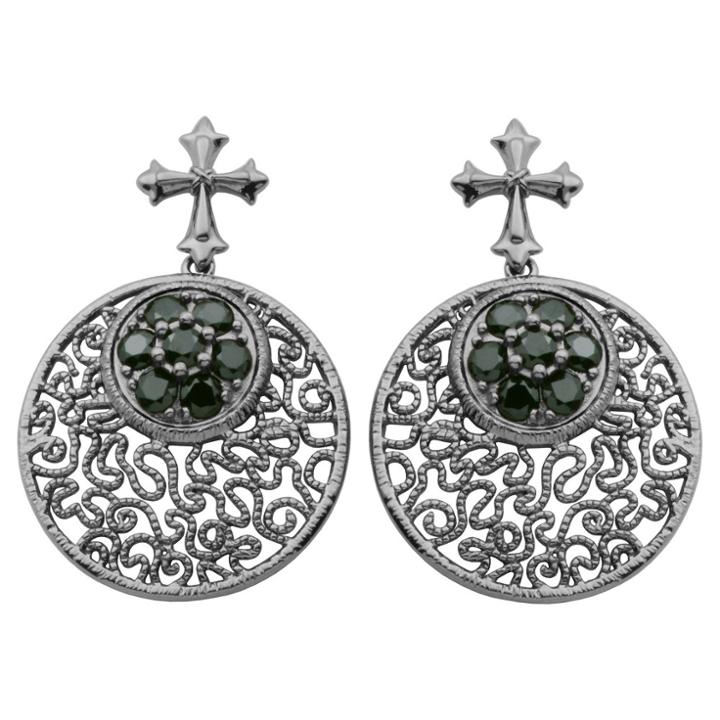 Target Gun Metal Colored Sterling Silver Genuine Black Spinel Celtic Cross Earrings, Girl's, Dark