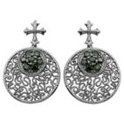 Target Gun Metal Colored Sterling Silver Genuine Black Spinel Celtic Cross Earrings, Girl's, Dark