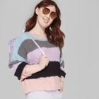 Women's Striped Plus Size Multi Pullover Sweater - Wild Fable Pink/black 1x,