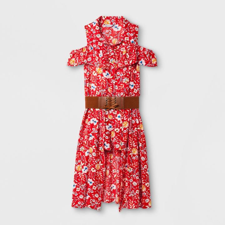 Lots Of Love By Speechless Girls' Tea Length Off The Shoulder Walk Thru Dress - Fuchsia