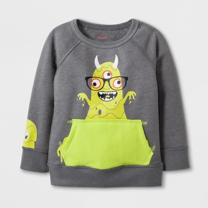 Toddler Boys' Adaptive Long Sleeve Monster Pullover - Cat & Jack Gray