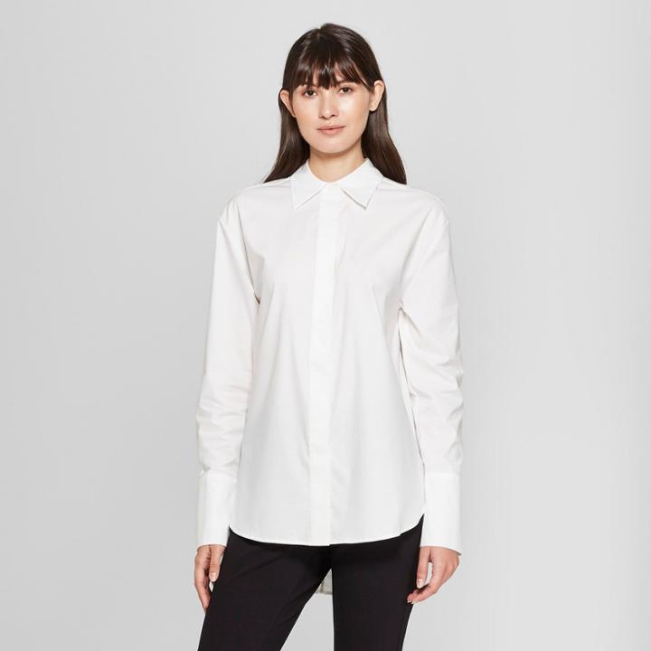 Women's Long Sleeve Button-down Collared Shirt - Prologue White