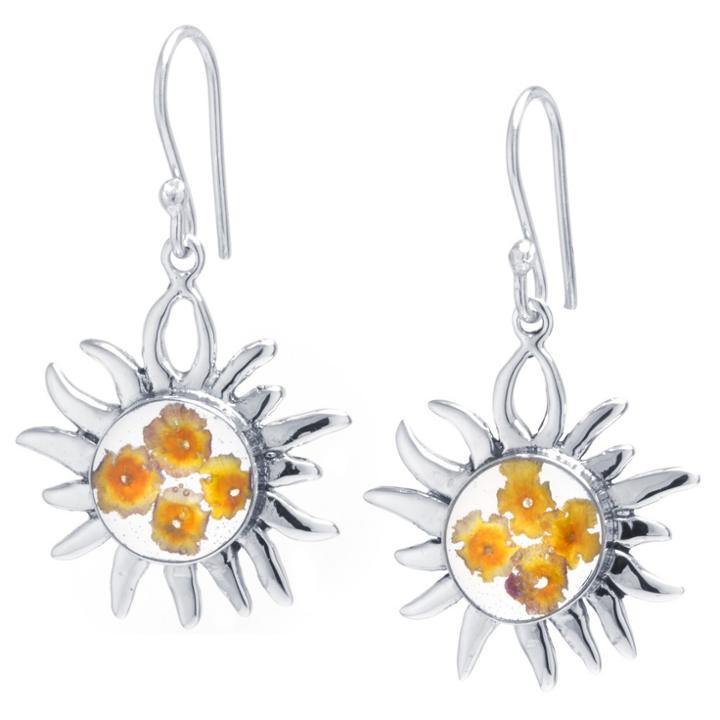 Distributed By Target Women's Sterling Silver Pressed Flowers Sun Drop Earrings, Yellow