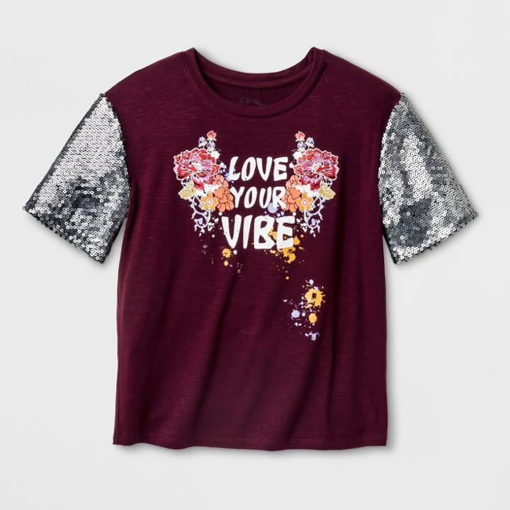 Girls' Sequin Graphic T-shirt - Art Class Burgundy (red)