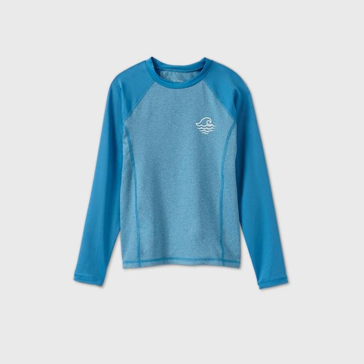 Boys' Long Sleeve Raglan Rash Guard Swim Shirt - Art Class Heather Blue