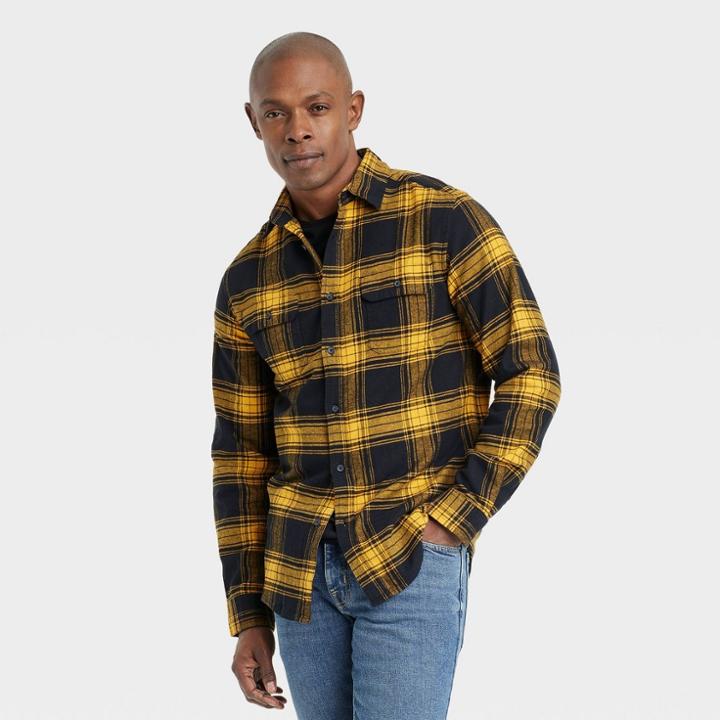 Men's Midweight Flannel Button-down Shirt - Goodfellow & Co Mustard Yellow