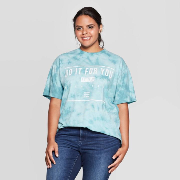 Women's Do It For You Plus Size Short Sleeve Oversized T-shirt - Mighty Fine (juniors') - Teal Blue