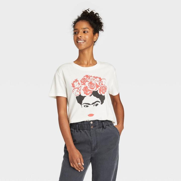 Modern Lux Women's Frida Outline Short Sleeve Graphic T-shirt - White