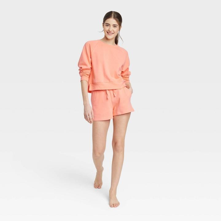 Women's Fleece Lounge Shorts - Colsie Coral Orange