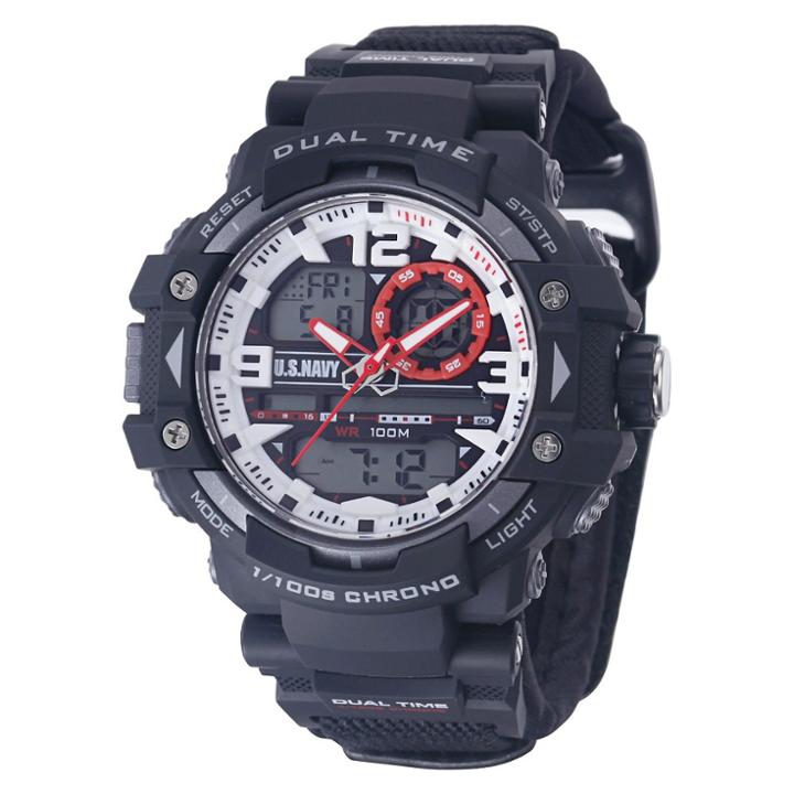 Men's U.s. Navy C41 Multifunction Watch By Wrist Armor-white And Red Dial-black Nylon Strap, Size: