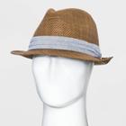 Men's Fedora Straw Hat With Chambray Band - Goodfellow & Co Dark Brown