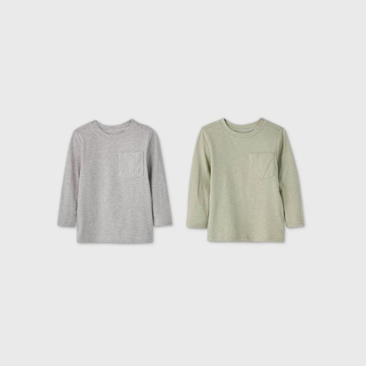 Toddler Boys' 2pk Long Sleeve Sharegainer Ministripe T-shirt - Cat & Jack Green/gray 12m, Gray/green