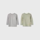 Toddler Boys' 2pk Long Sleeve Sharegainer Ministripe T-shirt - Cat & Jack Green/gray 12m, Gray/green