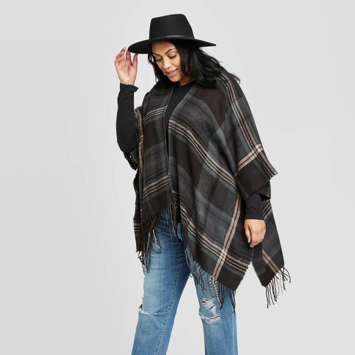 Women's Plus Woven Plaid Kimono Jacket - Universal Thread Dark Green One Size, Women's