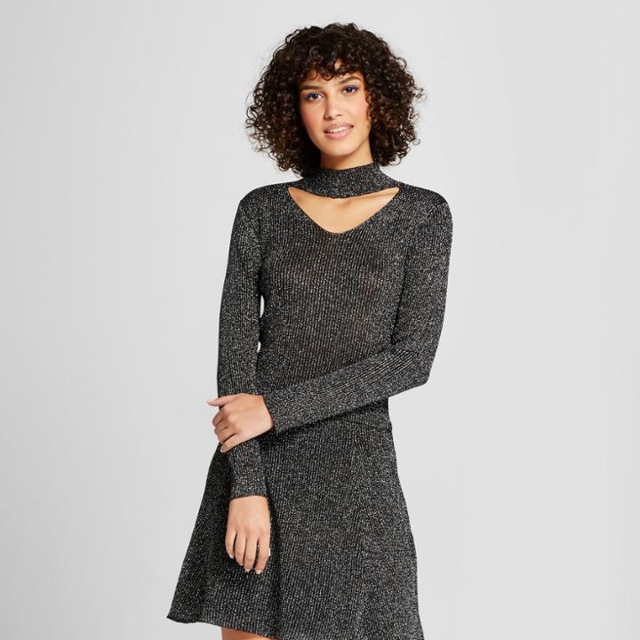 Women's Metallic Cutout Sweater Top - Xhilaration Black