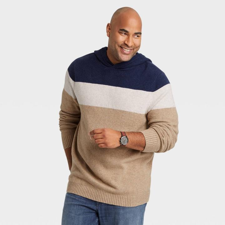 Men's Big & Tall Colorblock Regular Fit Hooded Pullover Sweater - Goodfellow & Co Dapper Brown