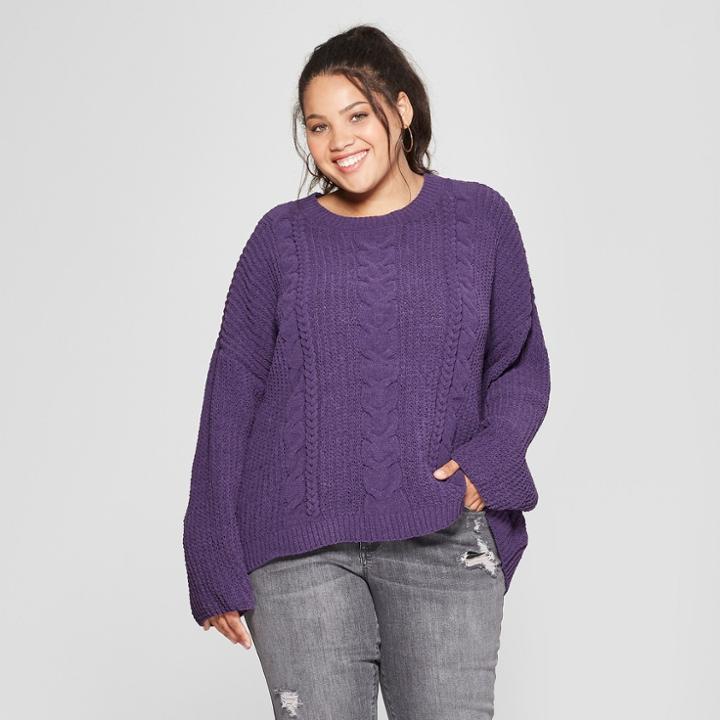 Women's Plus Size Chenille Cable Pullover Sweater - Universal Thread Dark Purple X