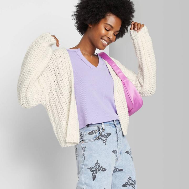Women's Crafted Chunky Knit Cardigan - Wild Fable Almond