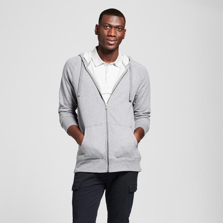 Men's French Terry Full Zip Long Sleeve Hooded Overcoat - Goodfellow & Co Gray