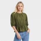 Women's Balloon Elbow Sleeve Popover Blouse - Who What Wear Olive Green