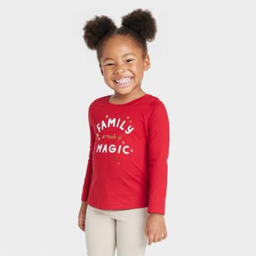 Toddler Girls' 'family Is Made Of Magic' Long Sleeve Shirt - Cat & Jack Dark Red