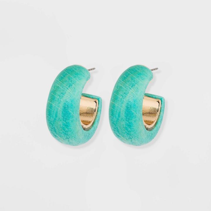 Open Wood Hoop Earrings - A New Day Teal, Blue