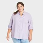 Women's Plus Size Long Sleeve Gauze Button-down Shirt - Universal Thread Violet