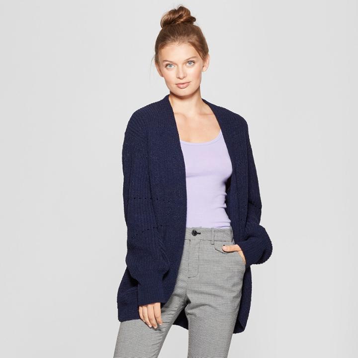 Women's Pointelle Chenille Cocoon Cardigans - A New Day Navy (blue)