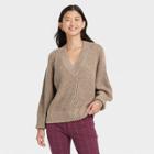 Women's V-neck Pullover Sweater - A New Day Camel