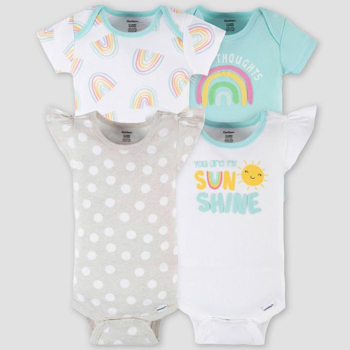 Gerber Baby 4pk Rainbow Onesies - Light Blue/white/gray