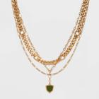 Mixed Chain Shield Medallion Layered Necklace - Universal Thread Green