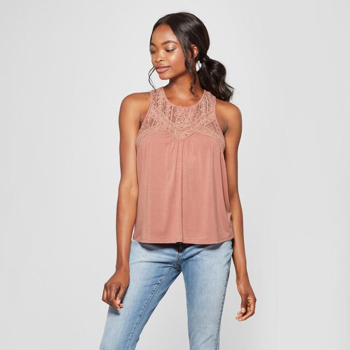 Women's Lace Detail Knit Sleeveless Top - Xhilaration Mauve (pink)