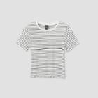 Women's Plus Size Striped Short Sleeve Lettuce Edge Baby T-shirt - Wild Fable White/black