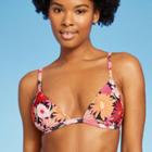 Women's Ribbed Triangle Bikini Top - Wild Fable Black Floral Print Xxs