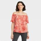 Women's Tie-dye Short Sleeve Off The Shoulder Eyelet Top - Knox Rose Rust