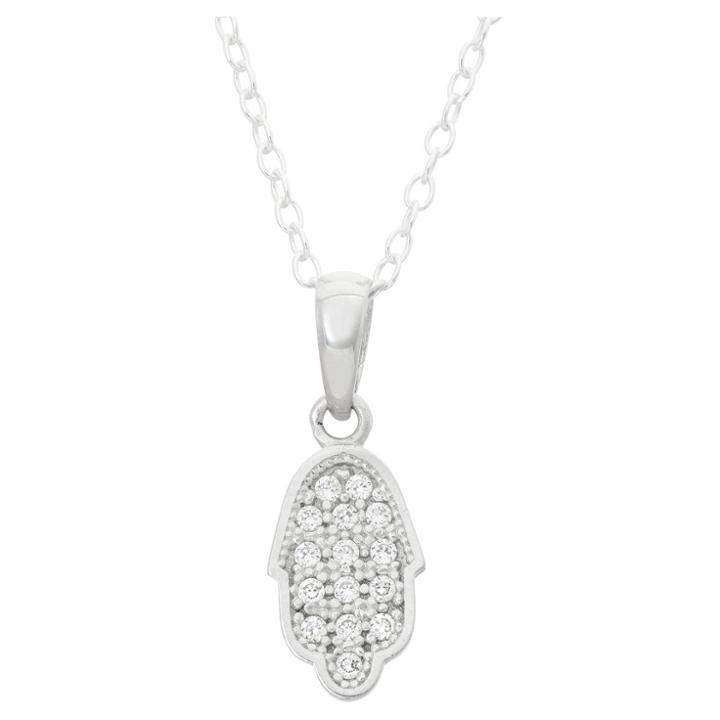 Tiara Children's Cubic Zirconia Hamsa Hand Pendant In Sterling