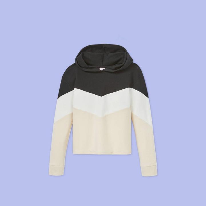 Girls' Colorblock Hoodie - More Than Magic Charcoal Black/cream